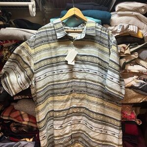 Quicksilver Waterman Collection Striped Fish Short Sleeve Shirt Comfort Men’s XL